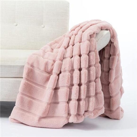 Luxury Super Soft Striped Faux Fur Throw Blanket for Couch, 60"x80" Pink,Warm